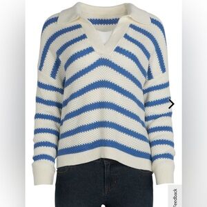 Natural Reflections | EUC Long Sleeve Polo Sweater Collar Stripe Crop Oversized